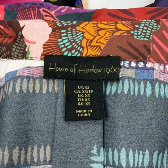 HOUSE OF HARLOW Floral Satin Long Sleeve Shirt 1960 Sz XS Fuchsia Multi - Picture 4 of 7